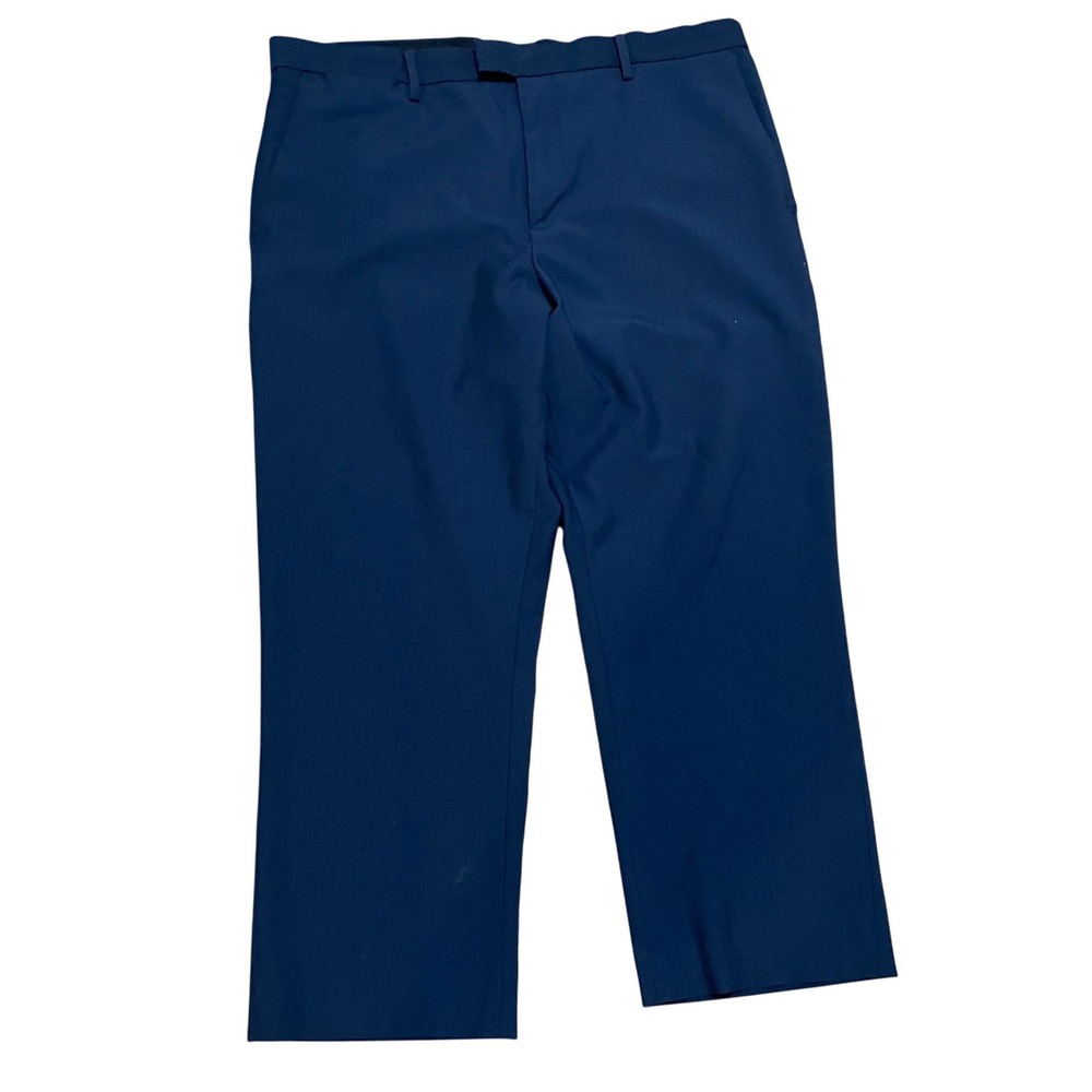 Structure Men 36x30 Hemmed Navy Blue Flat Front Dress Pants Regular Fit Trousers